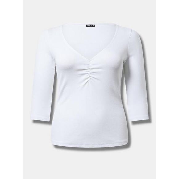 Torrid Bright White Ribbed V-Neck Shirred Top Size 4 (4X / 26) NWT Cotton Blend - Picture 2 of 8